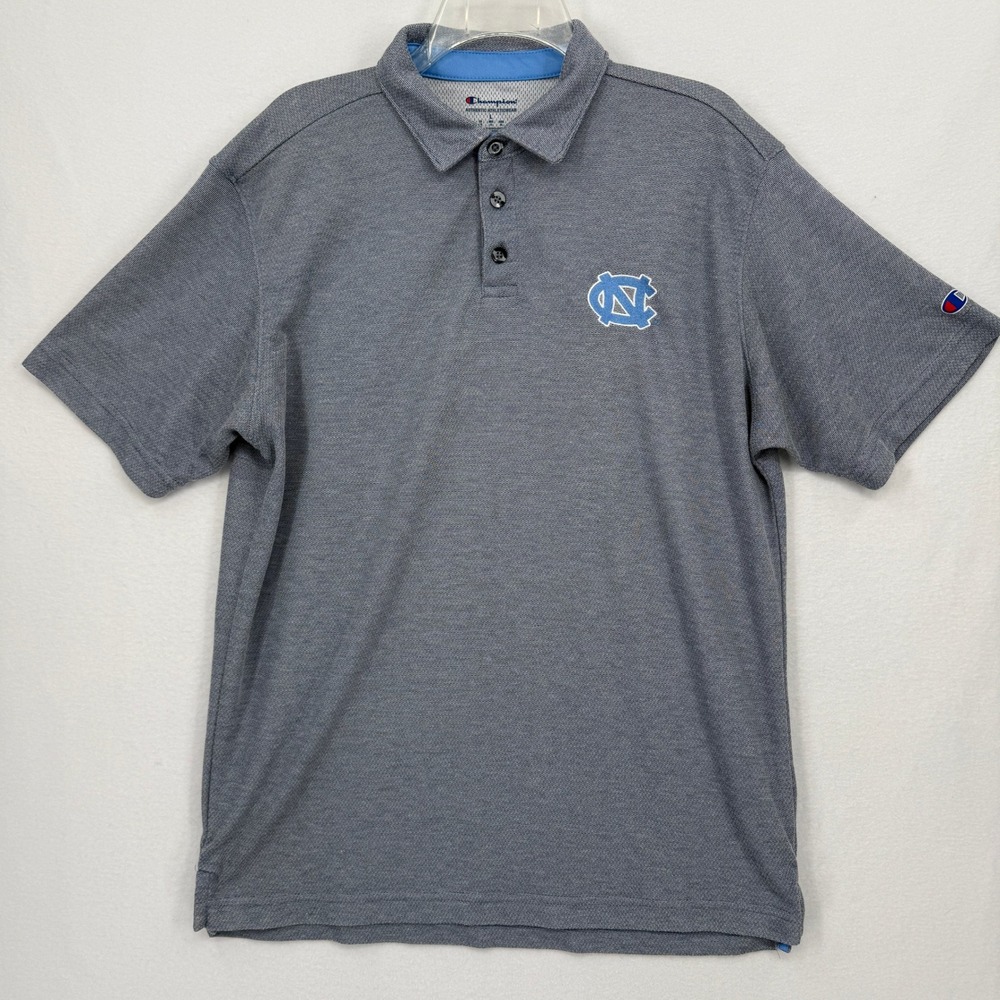 Champion UNC Tar Heels Polo Shirt Mens Large Gray NCAA Performance Short Sleeve